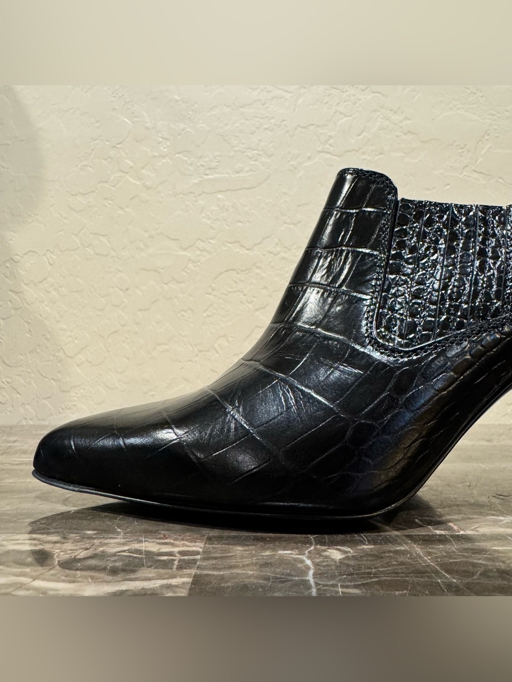 NEW Inez Marisol 70 Black Croc Embossed Leather Booties - Picture 3 of 13